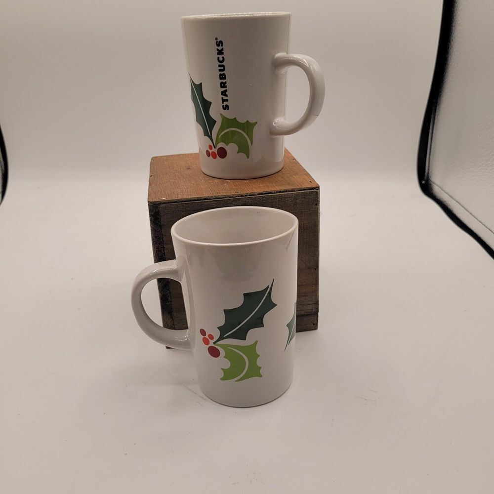 X2 Starbucks Christmas Holiday Coffee Mug Cup 10oz Holly Berries 2011‎
